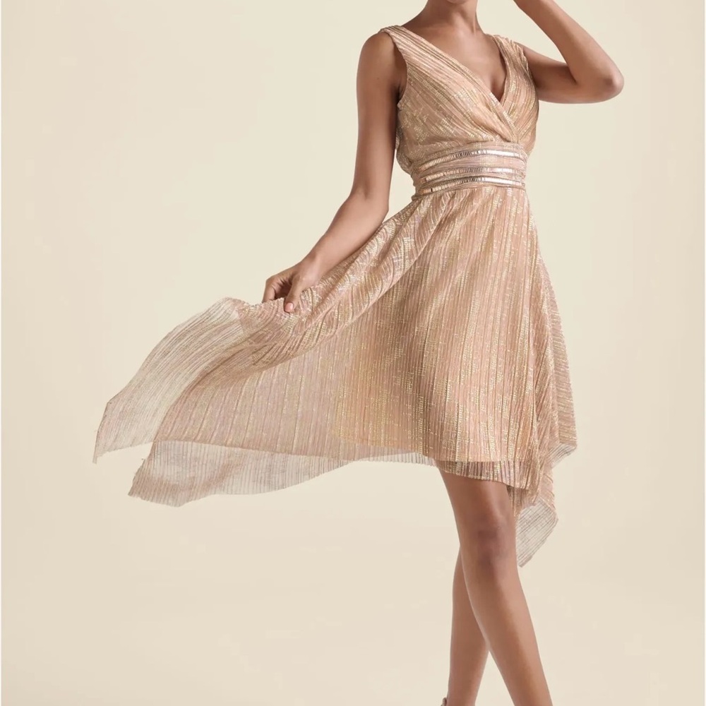 VENUS Pink and Gold Pleated Asymmetrical Sundress